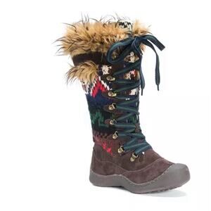 NEW Muk Luks Mid Calf Fuzzy Boots Women's Size 7 Knit MukLuks Gwen Thinsulate
